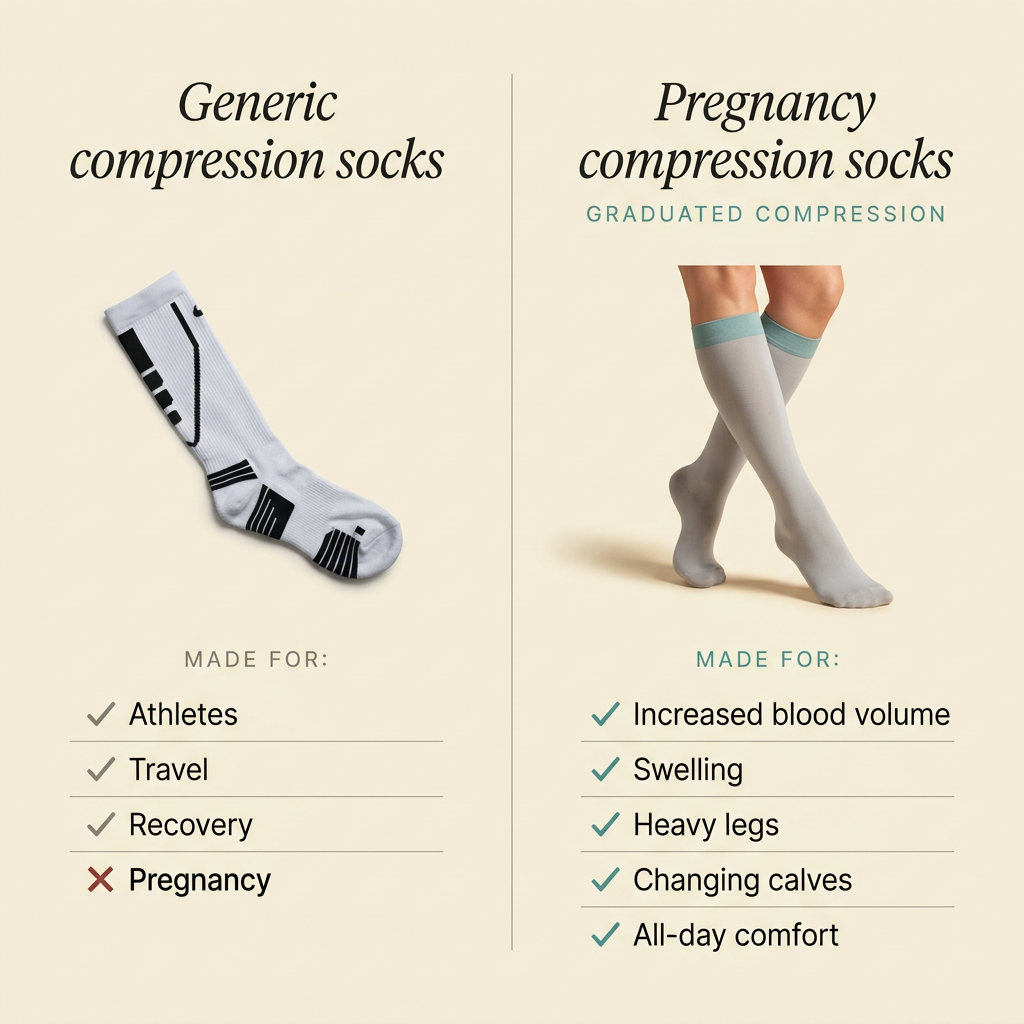 Pregnancy compression socks worn as part of a daily routine