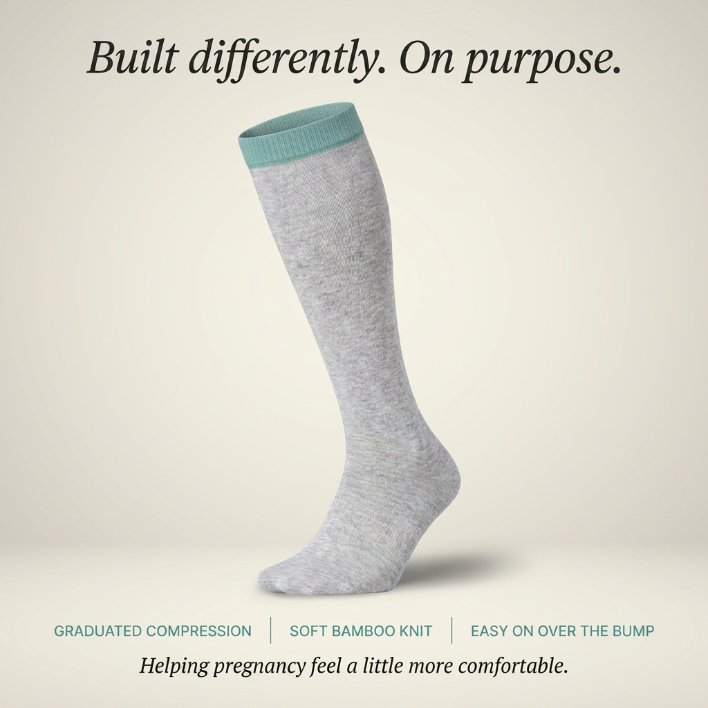 LumaBelly pregnancy compression socks supporting a more comfortable day